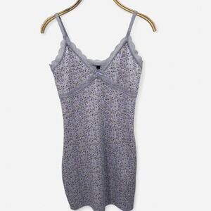 Lilac Floral Y2K‎ Styled Mini Dress with Lace Detail